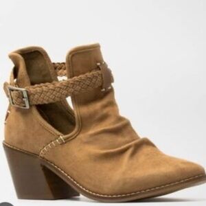Musse & Cloud Western Ankle Boot Block Heel Boho Tan Braided Cutout